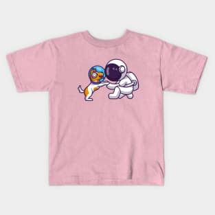 Cute Astronaut With Dog Astronaut Cartoon Kids T-Shirt